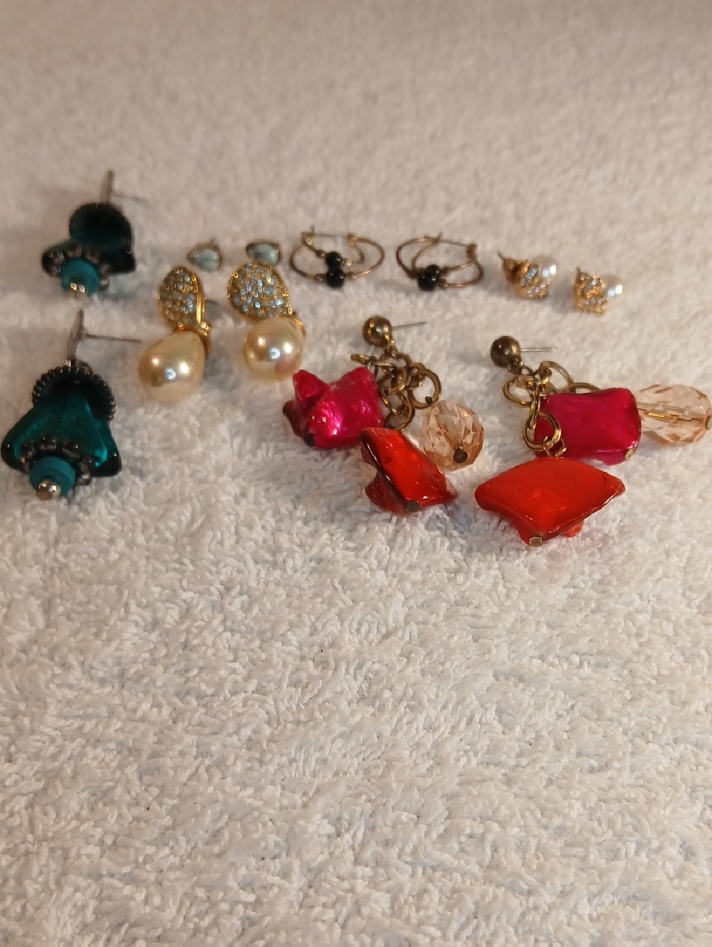 Mixed Assorted Fashion Earrings - Red, Pink, Teal, Pearl, Gold Tones